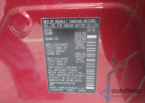 2016 Nissan Rogue S/Sl/Sv z USA, uszkodzony, nr VIN KNMAT2MV2GP672706